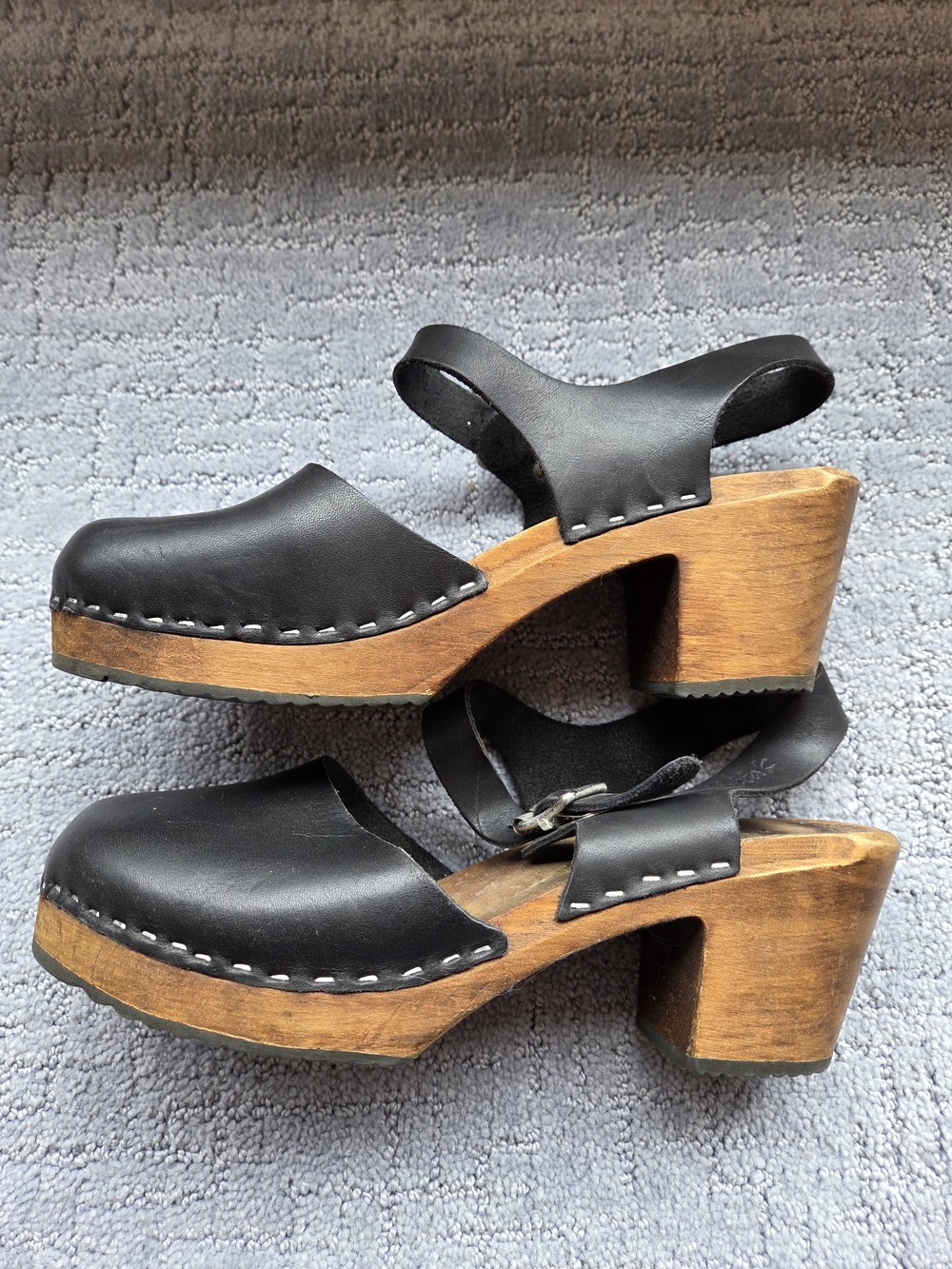 Lotta From Stockholm Black Leather Wooden Clogs